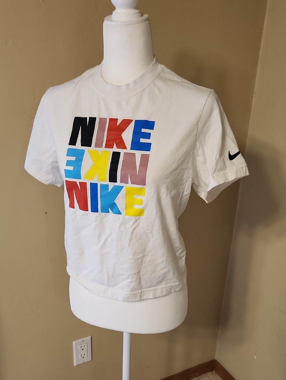Nike White Tee with Multicolor Block NIKE Graphic